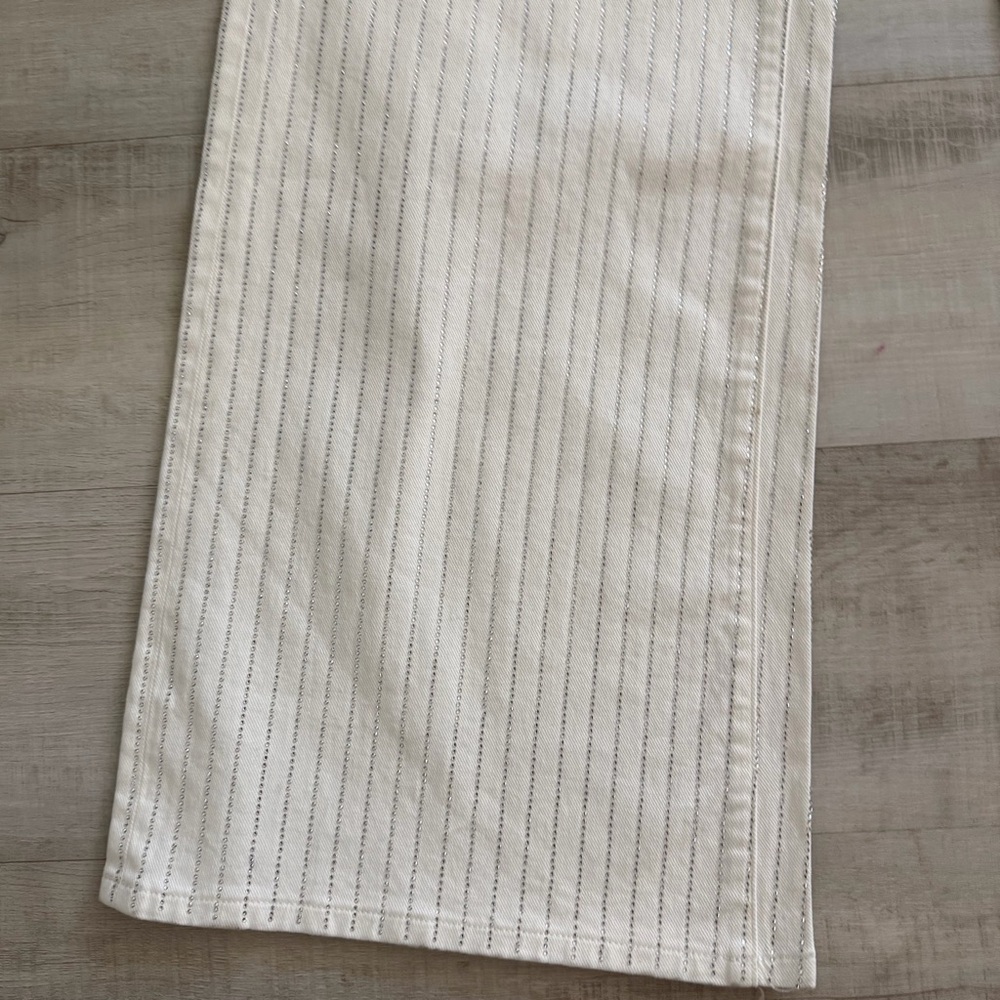 Good American White rhinestone Pinstripe Wide Leg Jeans - Picture 5 of 9